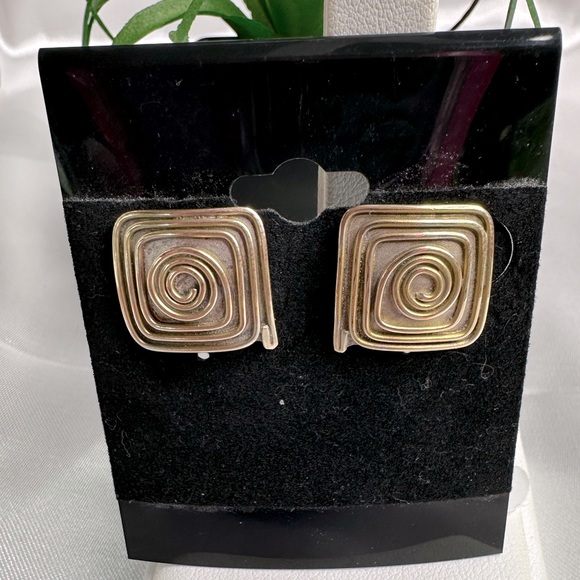 Ed Levin Sterling Silver 14K Gold Modern Spiral Stud Earrings - Picture 5 of 7